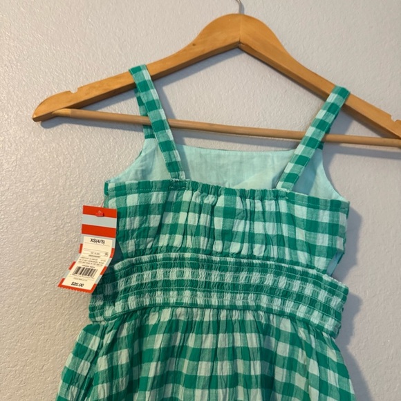 New Cat & Jack Green Checkered Kids Dress XS (4/5) Cut Out Detail - Picture 6 of 9